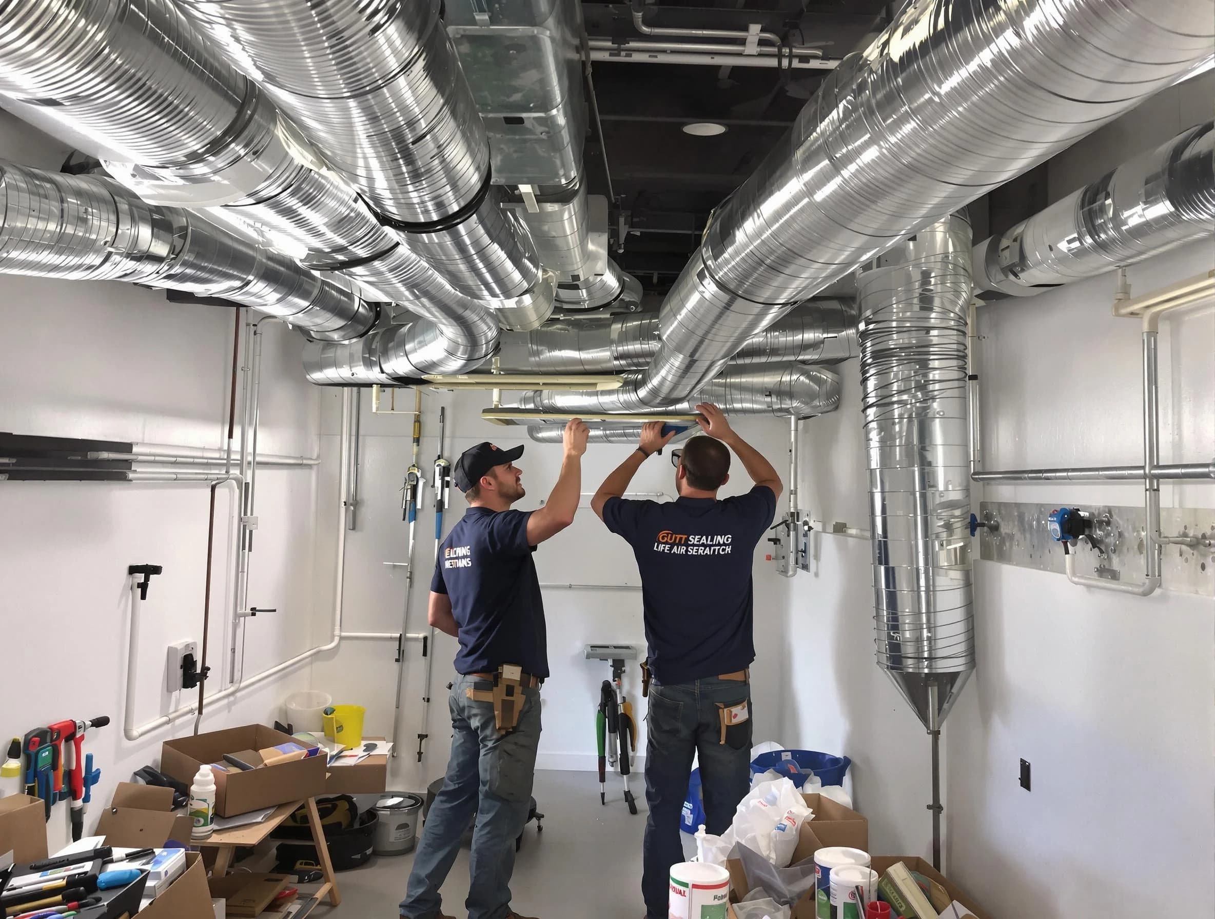 Noble Air Duct Cleaning technician applying professional duct sealing solutions in Noble