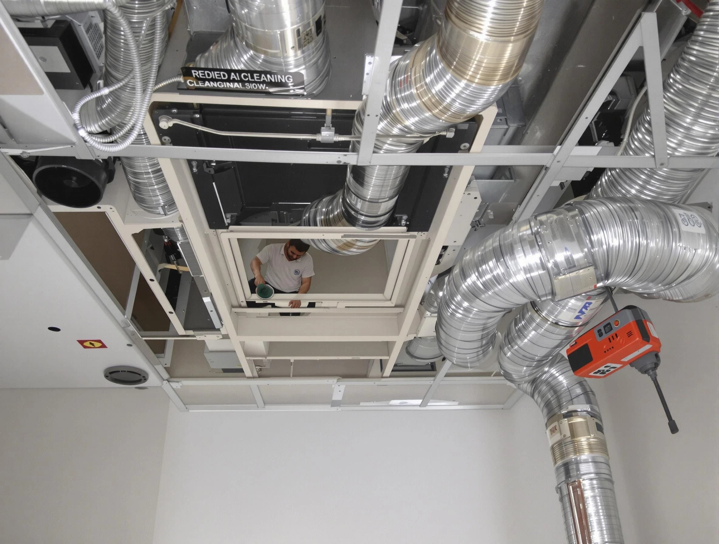 Noble Air Duct Cleaning technician performing detailed central duct system cleaning in Noble
