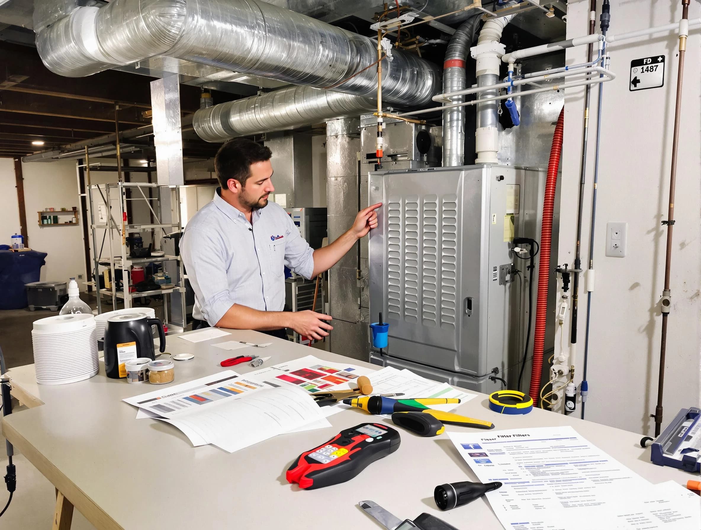 Noble Air Duct Cleaning inspector conducting detailed filter system evaluation using professional diagnostic tools in Noble