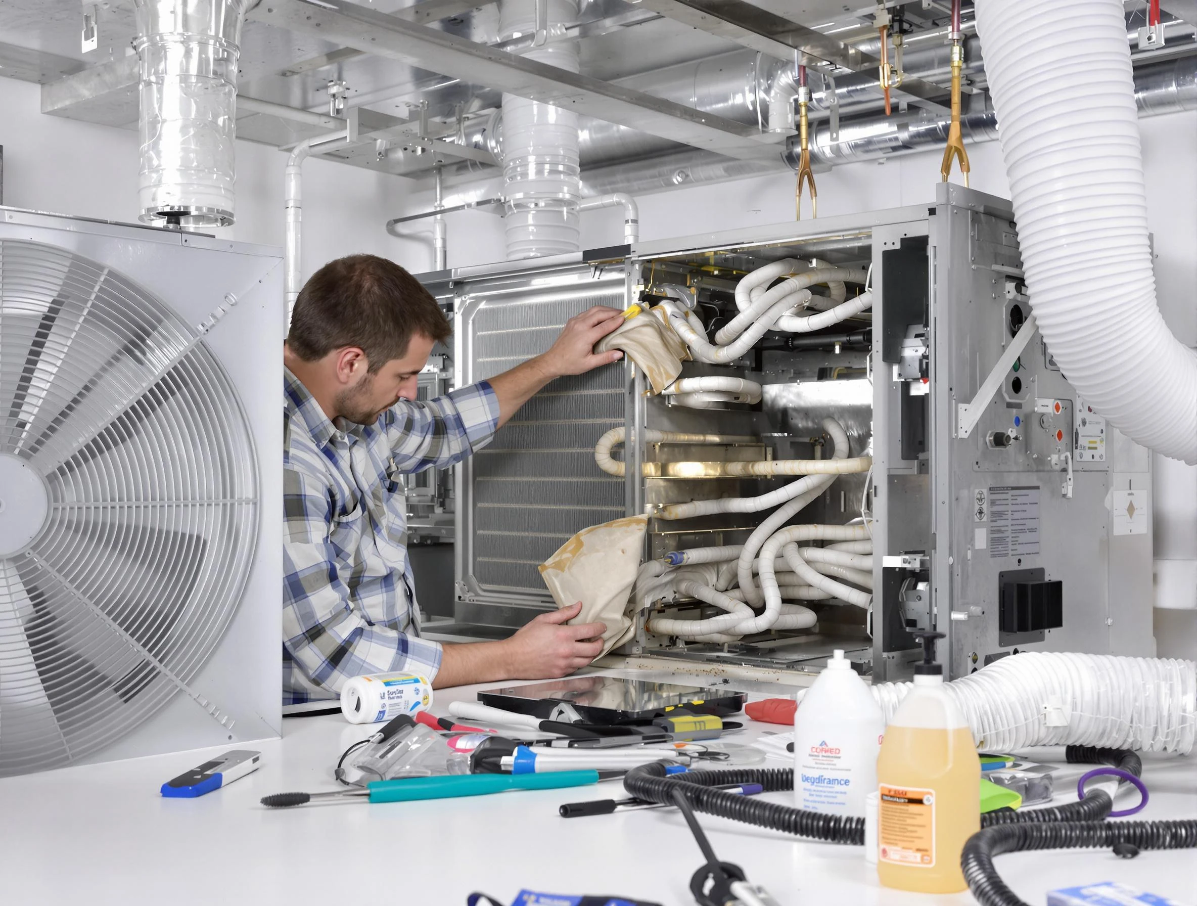 Noble Air Duct Cleaning specialist performing precision AC coil cleaning in Noble