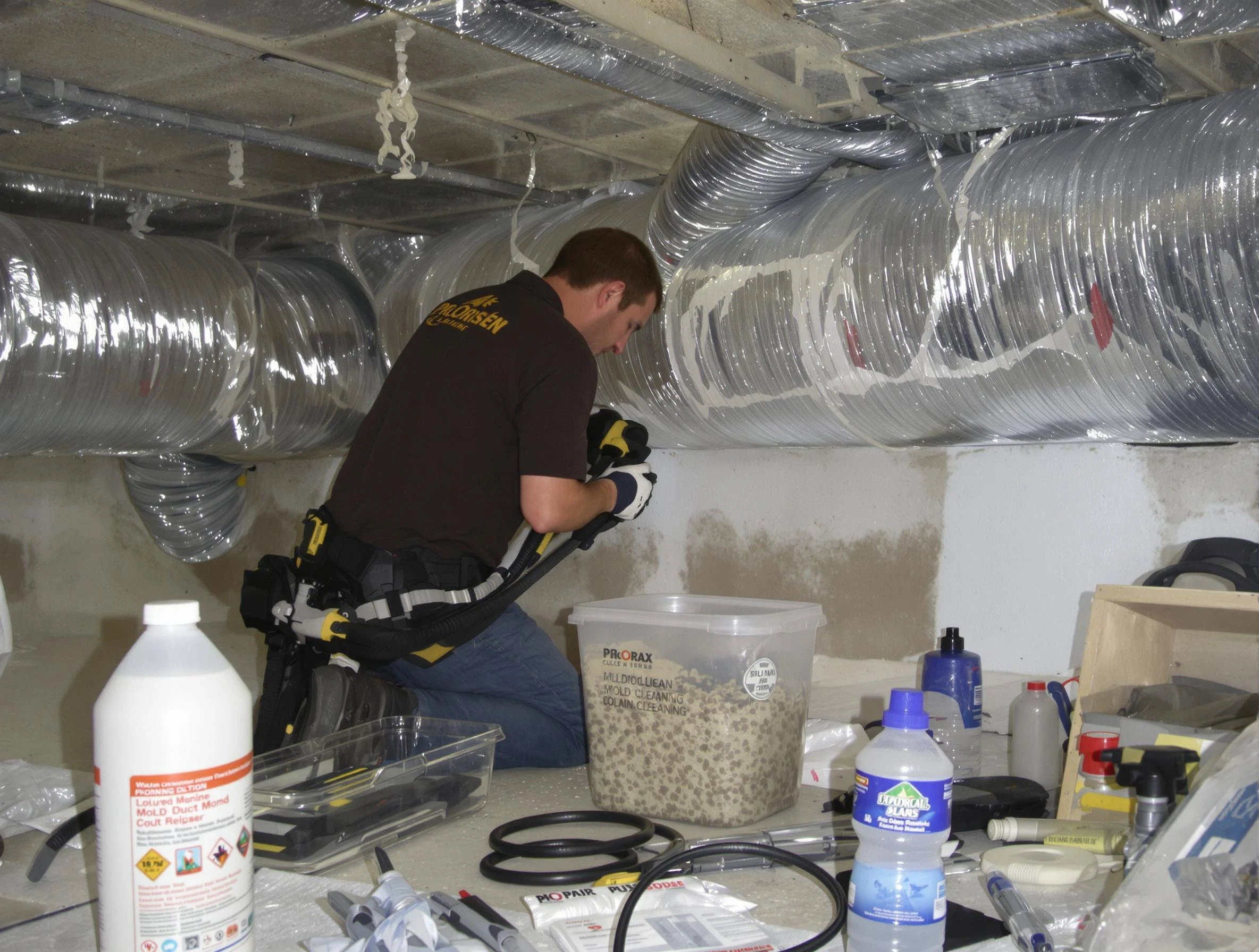 Noble Air Duct Cleaning specialist performing professional mold removal from air ducts in Noble