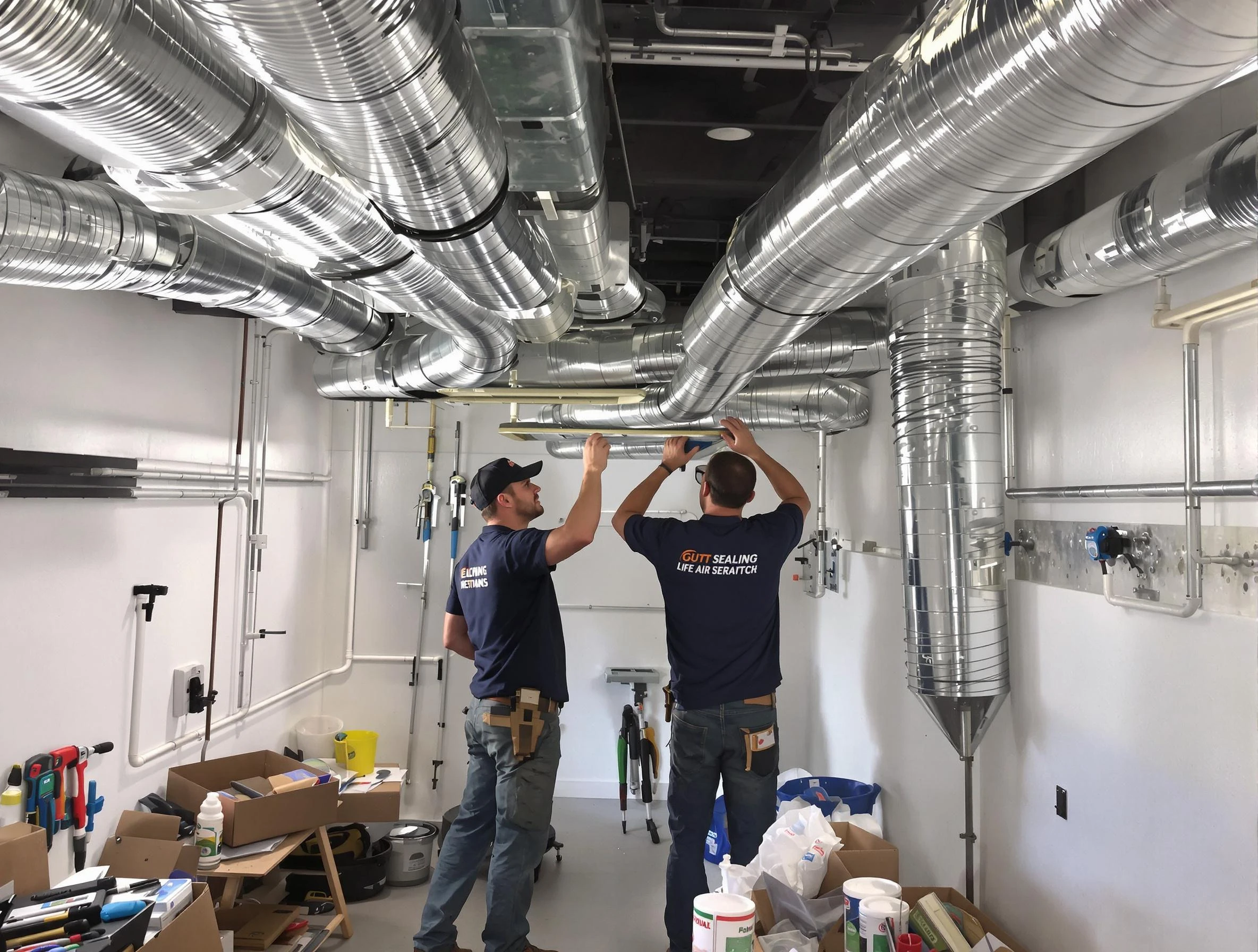 Noble Air Duct Cleaning technician applying professional duct sealing solutions in Noble